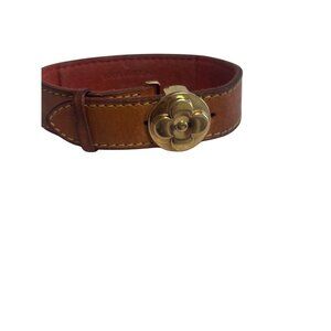 Louis Vuitton Monogram Leather Bracelet With Gold-Tone Floral Clasp